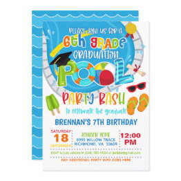 Small 6th Grade Graduation Pool Party - Boy Invitation Front View