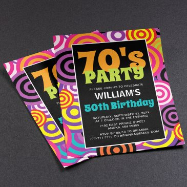70's colorful circles birthday invitation