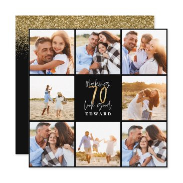 70th birthday modern black and gold photo collage