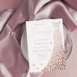 Small 70th Birthday Party Gold Dress Fabulous Foil Invitation Front View