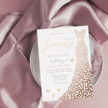 70th birthday party gold dress fabulous foil invitation