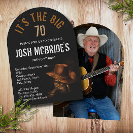 Small 70th Birthday Photo Cowboy Hat Boots Masculine Invitation Front View