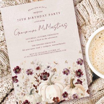 70th birthday surprise party pumpkin wildflower invitation