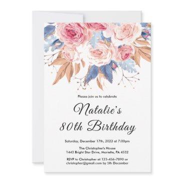 70th birthday watercolor botanical floral flowers invitation