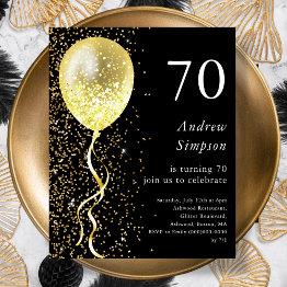 Small 70th | Black & Gold Birthday Budget Invitation Front View