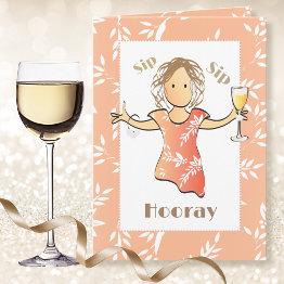 Small 70th Happy Birthday Woman Cartoon Champagne Drink Invitations Front View