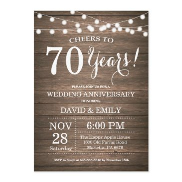 70th wedding anniversary invitation rustic wood