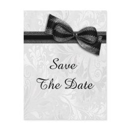 Small 75th Birthday Damask And Faux Bow Save The Date Announcement Postinvitations Front View