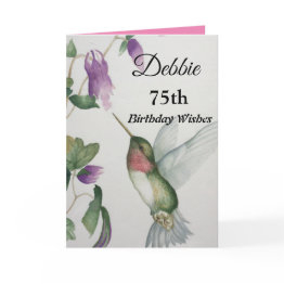 Small 75th Birthday Wishes Hummingbird Garden Invitations Front View