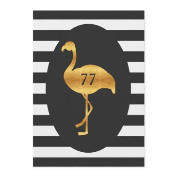 77th birthday gold flamingo black white stripes invitation