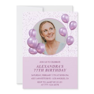 77th birthday invitations photo purple balloons