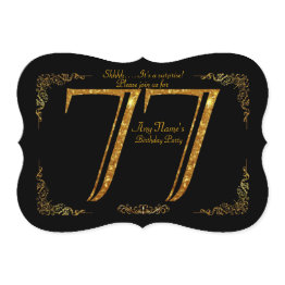 Small 77th,birthday Party 77th,great Gatsby,black & Gold Invitation Front View
