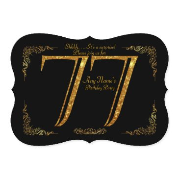 77th,birthday party 77th,great gatsby,black & gold invitation