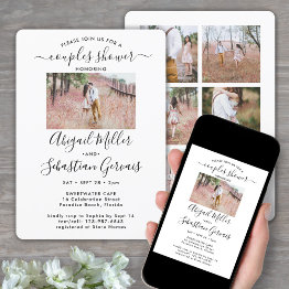 Small 7 Photo Couples Wedding Shower Chic Modern Script Invitation Front View