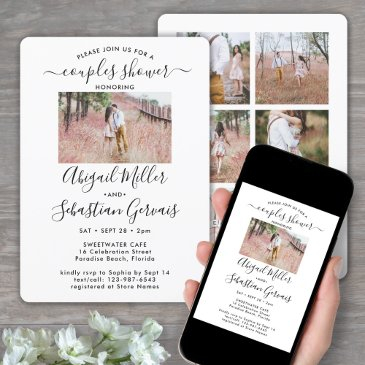 7 photo couples wedding shower chic modern script invitation