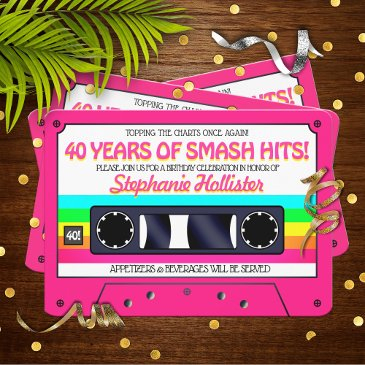 80's retro pink neon label cassette birthday party invitation
