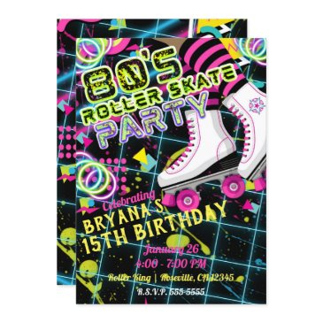 80's retro roller skating skate birthday party invitation