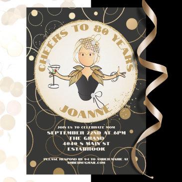 80th birthday black gold funny for her birthday invitation
