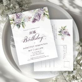 Small 80th Birthday Party Purple Spring Lilac Flower Invitation Postinvitations Front View