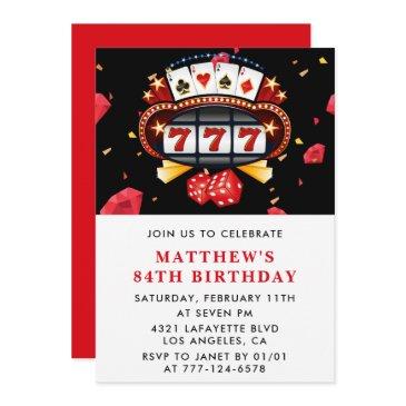 84th birthday invitations casino theme poker red