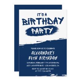 Small 84th Birthday Invitations Men Graffiti Navy Blue Front View