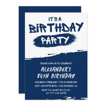84th birthday invitations men graffiti navy blue