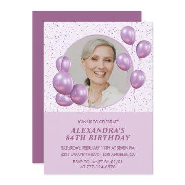 84th birthday invitations photo purple balloons