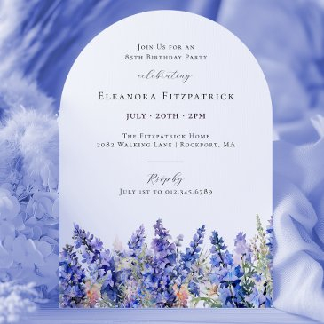 85th birthday blue larkspur july birth flower arch invitation