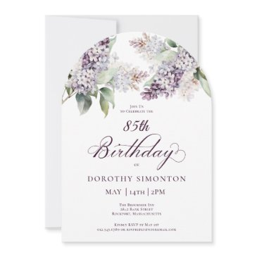 85th birthday purple spring lilac flower arch invitation