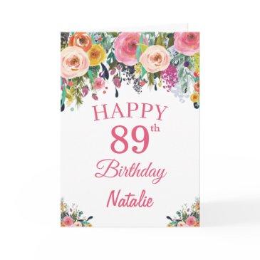 89th birthday watercolor floral flowers pink invitations