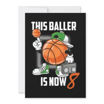 8th birthday basketball player funny 8 years old invitation