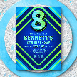 Small 8th Birthday Neon Invitation Front View