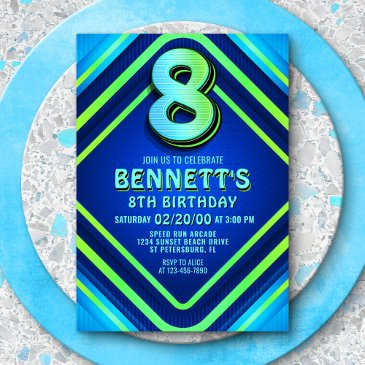 8th birthday neon invitation