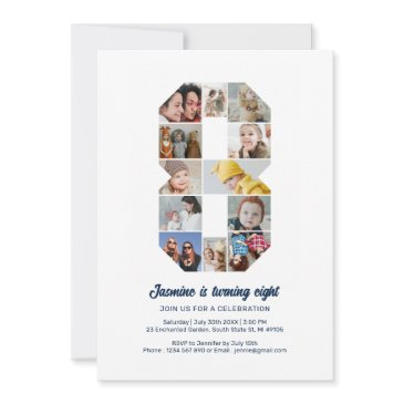 8th birthday number 8 custom photo collage invitation