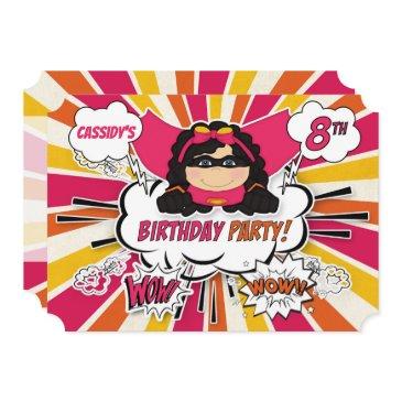 8th birthday party girls superhero pink comic invi invitation