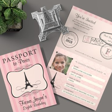 8th birthday pink paris passport invitation