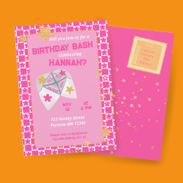 Small 90s Throwback Cootie Catcher Birthday Party Invitation Front View