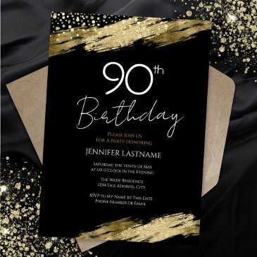 90th birthday party gold black invitation