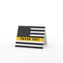 Small 911 Dispatcher Thin Gold Line Flag Appreciation Thank You Invitations Front View