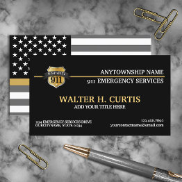 Small 911 Dispatcher Thin Gold Line Flag Business Invitations Front View