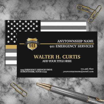 911 dispatcher thin gold line flag business invitations