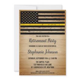Small 911 Police Dispatcher Retirement Thin Gold Line Invitation Front View