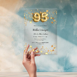 Small 95th Birthday Gold Stars Clear Acrylic Invitations Front View