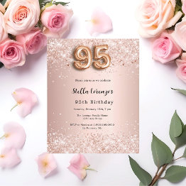 Small 95th Birthday Rose Gold Pink Confetti Invitation Front View