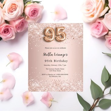 95th birthday rose gold pink confetti invitation
