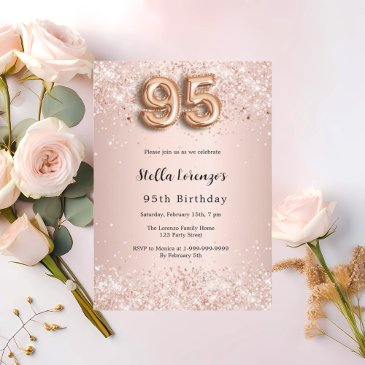 95th birthday rose gold pink confetti luxury invitation