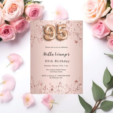 95th birthday rose gold pink stars luxury invitation