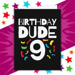 Small 9th Birthday 9 Year Old Boy Party Birthday Dude 9 Invitations Front View