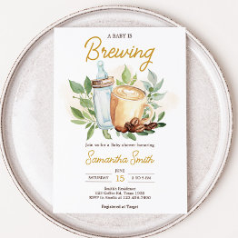Small A Baby Is Brewing Coffee Baby Shower Invitation Front View