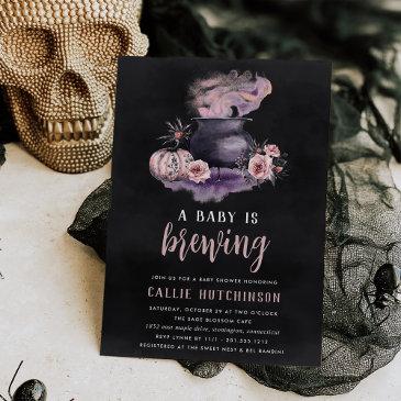 a baby is brewing | cute halloween baby shower invitation